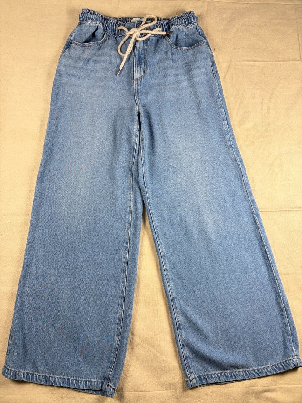 LOFT The Palazzo Jeans Womens 28 6 Light Wash Wide Leg Drawstring Denim